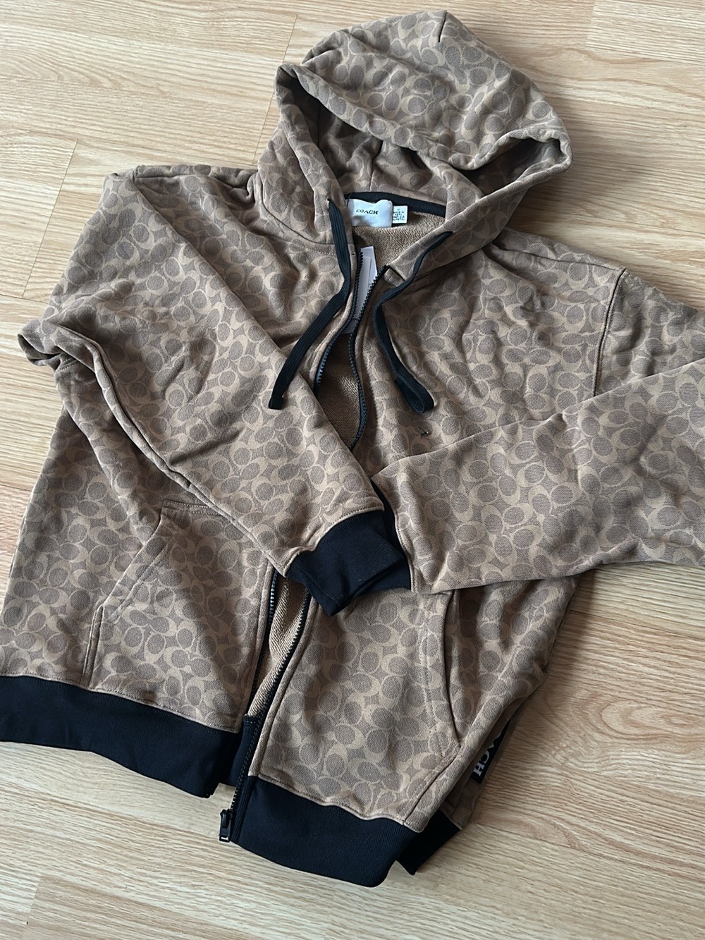 Coach Signature Monogram Zip Hoodie in Tan